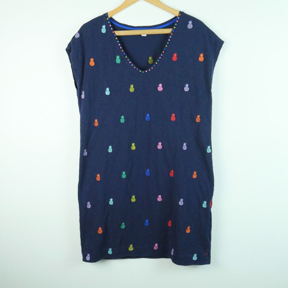 Boden Embroidered Pineapple Dress Size 10 Multicolor Cotton Mini Preppy Resort